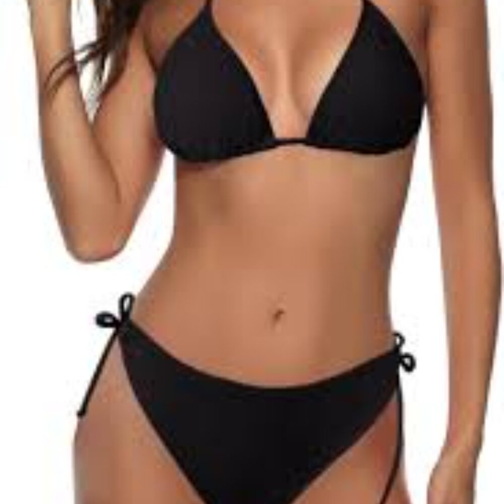 NWT Fashion World black sz Medium tie bikini